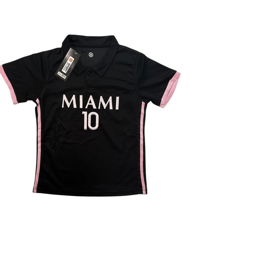 S Sport Miami 10 Soccer Jersey Youth Size 24 Black Pink Short Sleeve Polo Shirt